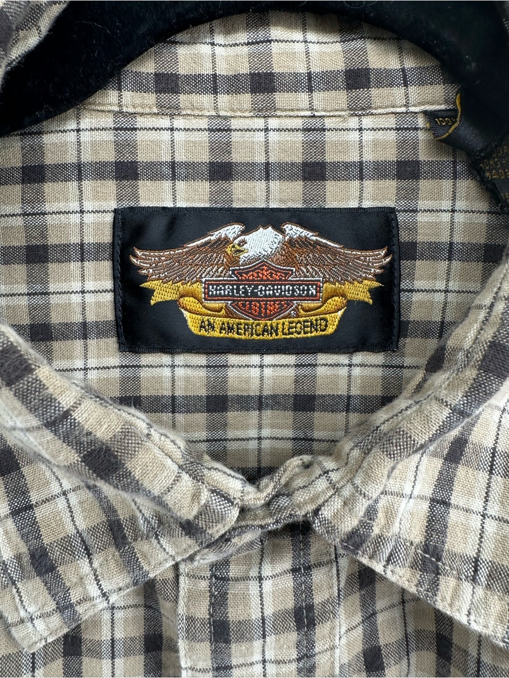 Harley-Davidson Beige and Black Plaid Button-Down Shirt